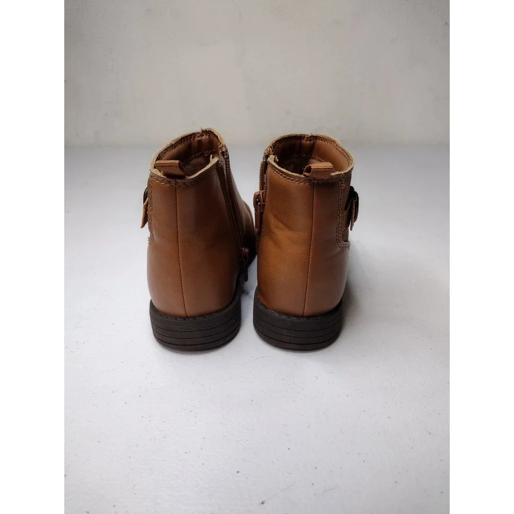 Carters Girls Cognac Brown Faux Leather Heart Buckle Ankle Boots Size 12 Kids
